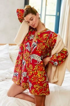 Wholesale 🎉 By Anthropologie Olivia Wendel For Anthropologie Flannel Sleep 👗 Dress MEDIUM PINK 🌟