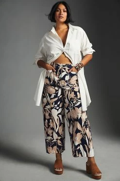 Best deal ???? Maeve Jo Faulkner For Anthropologie Colette Cropped Wide-Leg Pants NAVY ???? -PAIGE-shop unnamed file 1241