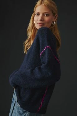 Best Sale ???? Sundry Bonjour V-Neck Sweater NAVY ???? -PAIGE-shop unnamed file 149