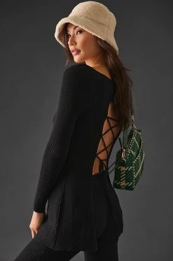 Budget โ Daily Practice By Anthropologie Bell Meadow Lace-Back Top CARBON โญ