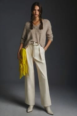 Hot Sale ⌛ MOTHER High-Waisted Tunnel Vision Pleated Prep Pants IVORY ????