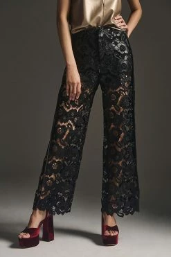 Top 10 👍 By Anthropologie Faux Leather & Lace Wide-Leg Pants BLACK ⌛ -PAIGE-shop unnamed file 1985
