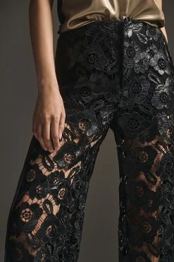 Top 10 👍 By Anthropologie Faux Leather & Lace Wide-Leg Pants BLACK ⌛ -PAIGE-shop unnamed file 1986