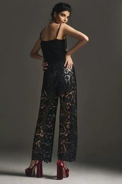 Top 10 👍 By Anthropologie Faux Leather & Lace Wide-Leg Pants BLACK ⌛ -PAIGE-shop unnamed file 1988