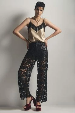 Top 10 👍 By Anthropologie Faux Leather & Lace Wide-Leg Pants BLACK ⌛ -PAIGE-shop unnamed file 1989