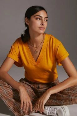 Buy ๐ Daily Practice By Anthropologie The Ossa V-Neck Top DARK YELLOW โ