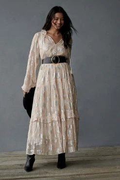 Best Pirce ???? By Anthropologie The Marais Chiffon Maxi ???? Dress: Shine Edition PEACH ????