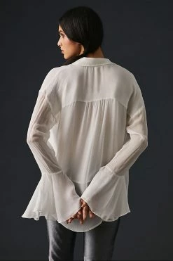 Cheapest ???? By Anthropologie Ruffle-Front Buttondown ???? Shirt IVORY ???? -PAIGE-shop unnamed file 2112