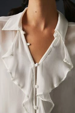 Cheapest ???? By Anthropologie Ruffle-Front Buttondown ???? Shirt IVORY ???? -PAIGE-shop unnamed file 2114
