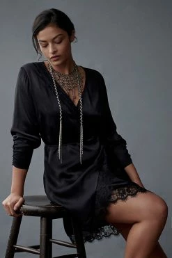 Outlet ⌛ By Anthropologie Lace-Trimmed Wrap ???? Dress BLACK ???? -PAIGE-shop unnamed file 2117