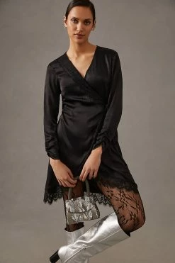 Outlet ⌛ By Anthropologie Lace-Trimmed Wrap ???? Dress BLACK ???? -PAIGE-shop unnamed file 2118