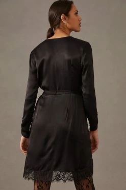 Outlet ⌛ By Anthropologie Lace-Trimmed Wrap ???? Dress BLACK ???? -PAIGE-shop unnamed file 2119