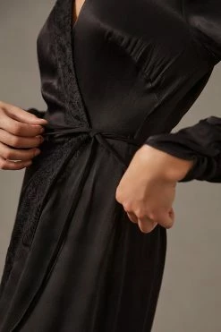 Outlet ⌛ By Anthropologie Lace-Trimmed Wrap ???? Dress BLACK ???? -PAIGE-shop unnamed file 2120