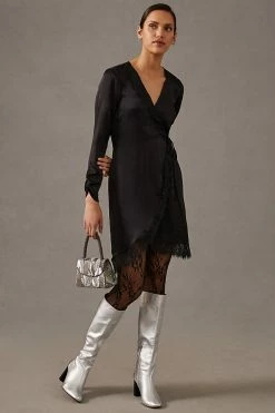 Outlet ⌛ By Anthropologie Lace-Trimmed Wrap ???? Dress BLACK ???? -PAIGE-shop unnamed file 2121