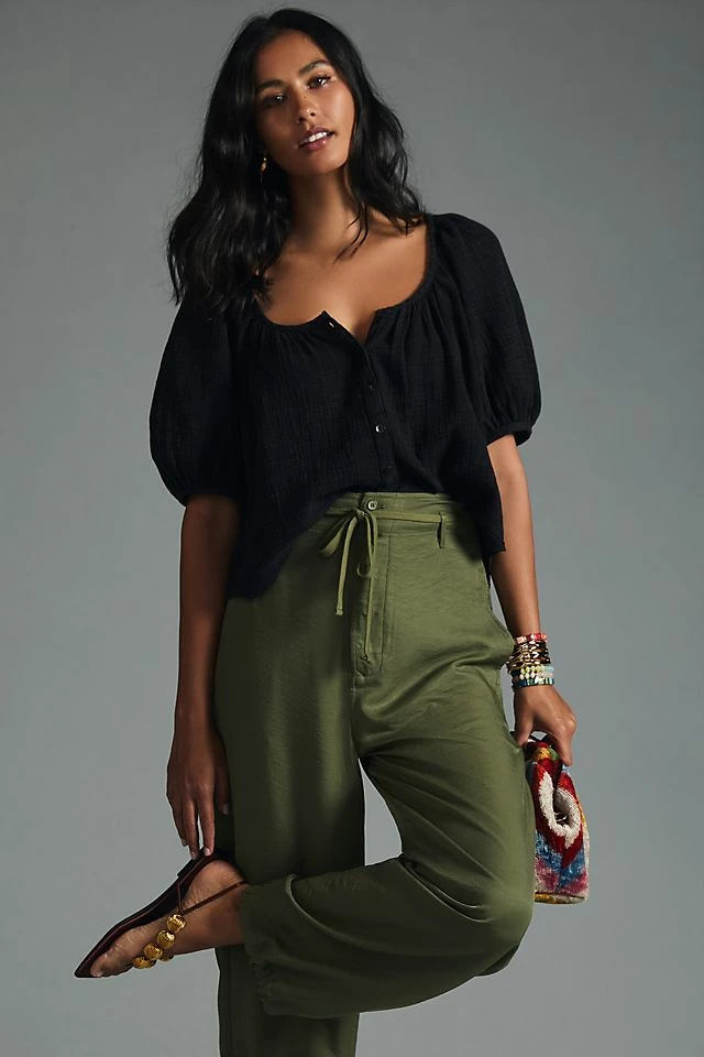 Pilcro Puff-Sleeve Gauze Blouse Flash Sale ???? Pilcro Puff-Sleeve Gauze Blouse BLACK ???? -PAIGE-shop unnamed file 2167