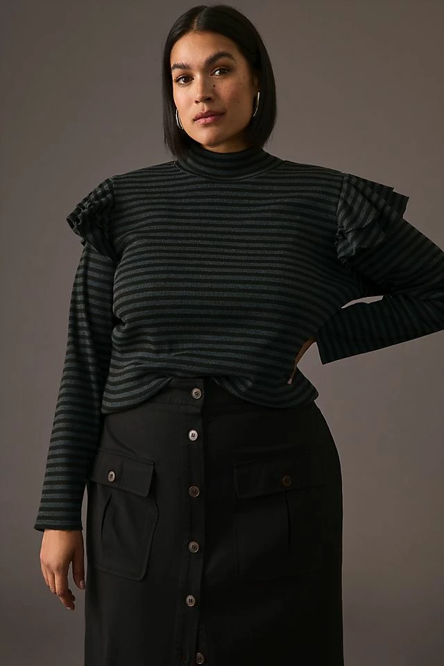 T.La Ruffled Turtleneck Top Best Sale ???? T.La Ruffled Turtleneck Top GREEN MOTIF ???? -PAIGE-shop unnamed file 2175