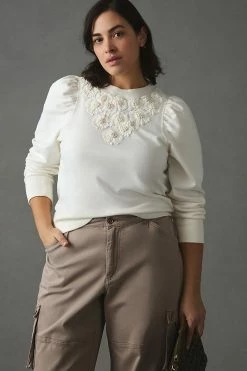 Top 10 ???? By Anthropologie Embroidered Sweatshirt IVORY ✨ -PAIGE-shop unnamed file 2182