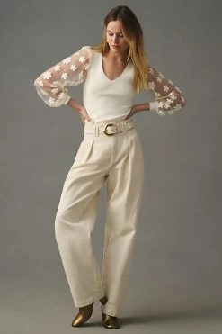 Best deal ???? Dolan Left Coast DOLAN Sheer-Sleeve Appliqué Sweater IVORY ????