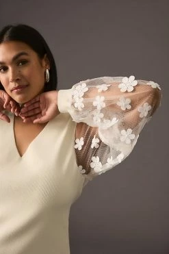Best deal ???? Dolan Left Coast DOLAN Sheer-Sleeve Appliqué Sweater IVORY ???? -PAIGE-shop unnamed file 2210