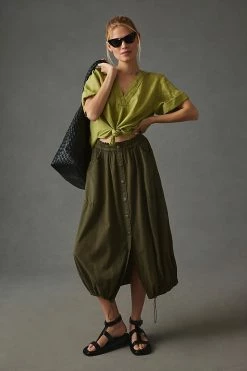 Best deal 🌟 Pilcro Linen Henley Surf 👚 Shirt GREEN ⌛