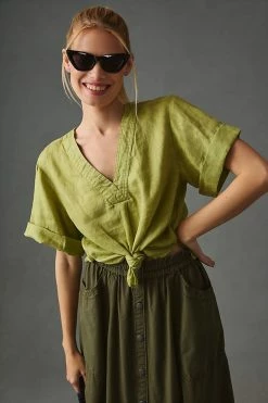 Best deal ???? Pilcro Linen Henley Surf ???? Shirt GREEN ⌛ -PAIGE-shop unnamed file 2226