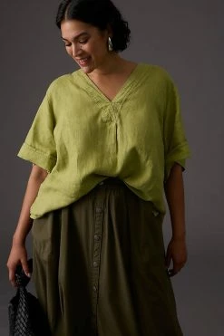 Best deal ???? Pilcro Linen Henley Surf ???? Shirt GREEN ⌛ -PAIGE-shop unnamed file 2227