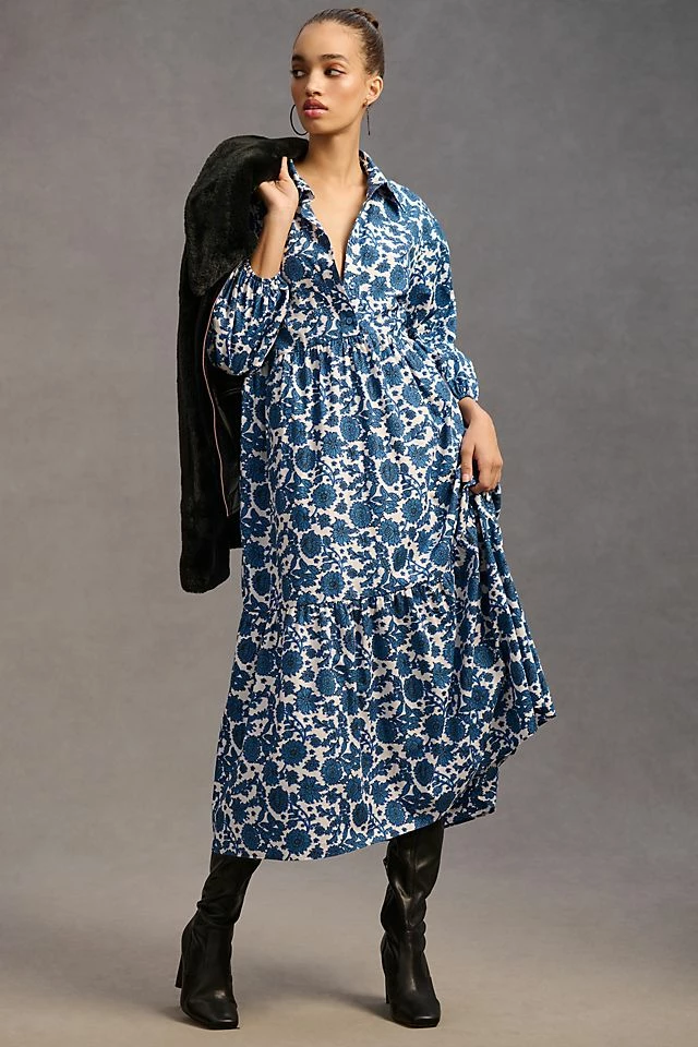 Maeve Tiered Shirt Dress Outlet ???? Maeve Tiered ???? Shirt ???? Dress BLUE MOTIF ???? -PAIGE-shop unnamed file 2303