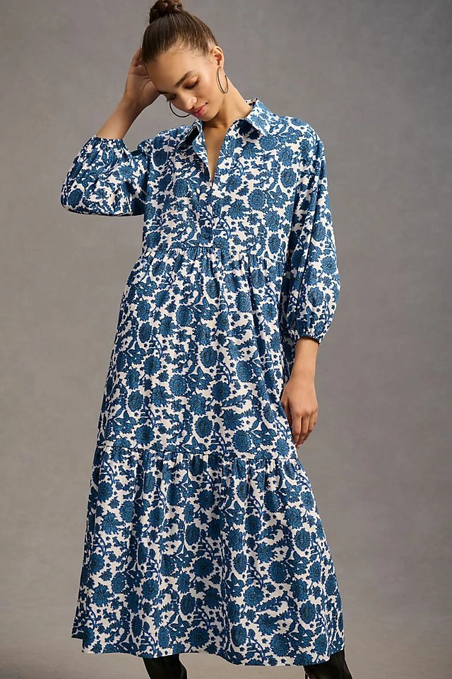 Maeve Tiered Shirt Dress Outlet ???? Maeve Tiered ???? Shirt ???? Dress BLUE MOTIF ???? -PAIGE-shop unnamed file 2306