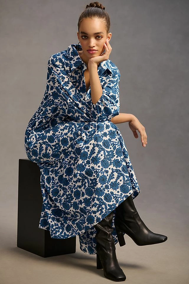 Maeve Tiered Shirt Dress Outlet ???? Maeve Tiered ???? Shirt ???? Dress BLUE MOTIF ???? -PAIGE-shop unnamed file 2307