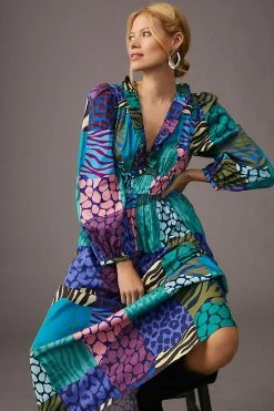 Best Sale ✨ Geisha Designs Long-Sleeve Printed Maxi ???? Dress BLUE MOTIF ???? -PAIGE-shop unnamed file 2320