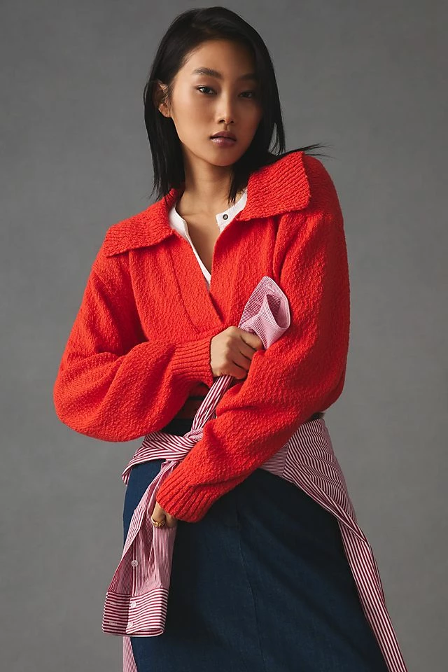 Maeve V-Neck Polo Sweater Outlet ???? Maeve V-Neck Polo Sweater BRIGHT RED ???? -PAIGE-shop unnamed file 2330