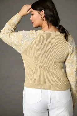 Best Sale ???? By Anthropologie Lace-Sleeve Sweater SAND ???? -PAIGE-shop unnamed file 2336