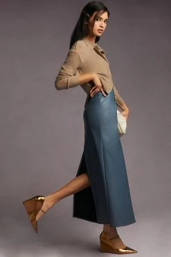Hot Sale ???? Mare Mare X Anthropologie Faux Leather Column ???? Skirt SLATE ⌛ -PAIGE-shop unnamed file 2370
