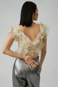 Best Pirce 🌟 By Anthropologie Sheer Appliqué Top IVORY 💯 -PAIGE-shop unnamed file 2412