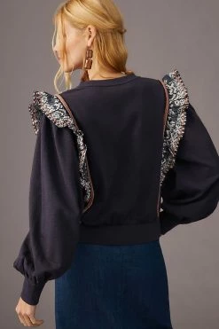 Best Sale ???? By Anthropologie Ruffled Deco Pullover NAVY ✨ -PAIGE-shop unnamed file 2437