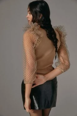 Cheapest ???? Dolan Left Coast DOLAN Sheer-Sleeve Sweater Top NEUTRAL MOTIF ???? -PAIGE-shop unnamed file 2476