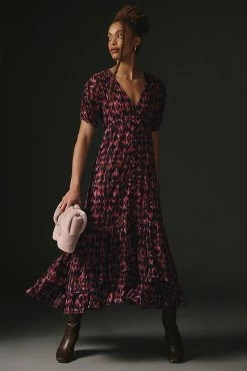 Flash Sale ???? By Anthropologie Printed Ruched-Sleeve Maxi ???? Dress INDIGO ???? -PAIGE-shop unnamed file 2491