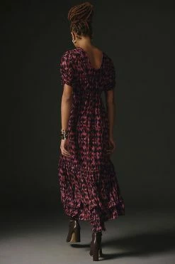 Flash Sale ???? By Anthropologie Printed Ruched-Sleeve Maxi ???? Dress INDIGO ???? -PAIGE-shop unnamed file 2492