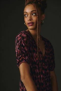 Flash Sale ???? By Anthropologie Printed Ruched-Sleeve Maxi ???? Dress INDIGO ???? -PAIGE-shop unnamed file 2493