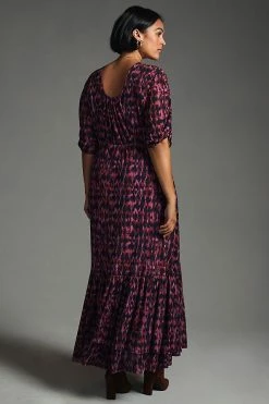 Flash Sale ???? By Anthropologie Printed Ruched-Sleeve Maxi ???? Dress INDIGO ???? -PAIGE-shop unnamed file 2495