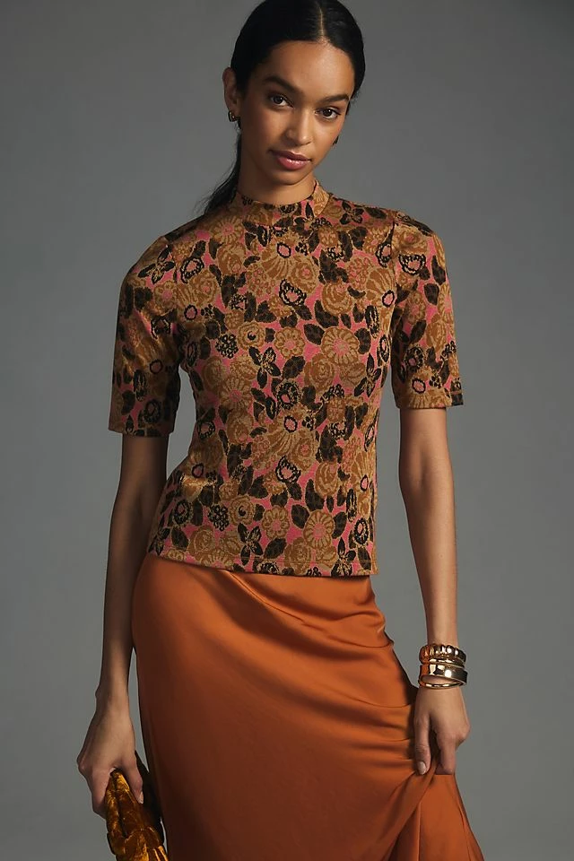 Maeve Mock-Neck Jacquard Top Best Pirce ???? Maeve Mock-Neck Jacquard Top BROWN MOTIF ⭐ -PAIGE-shop unnamed file 2502