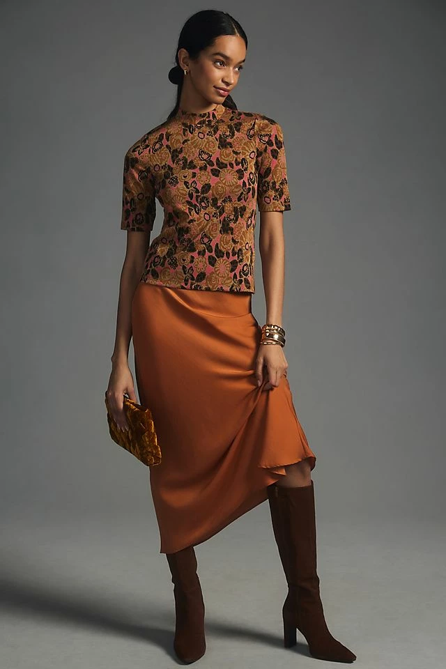 Maeve Mock-Neck Jacquard Top Best Pirce ???? Maeve Mock-Neck Jacquard Top BROWN MOTIF ⭐ -PAIGE-shop unnamed file 2506