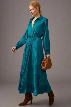 Best deal ⭐ By Anthropologie Tiered Button-Front 👗 Dress TURQUOISE 🥰