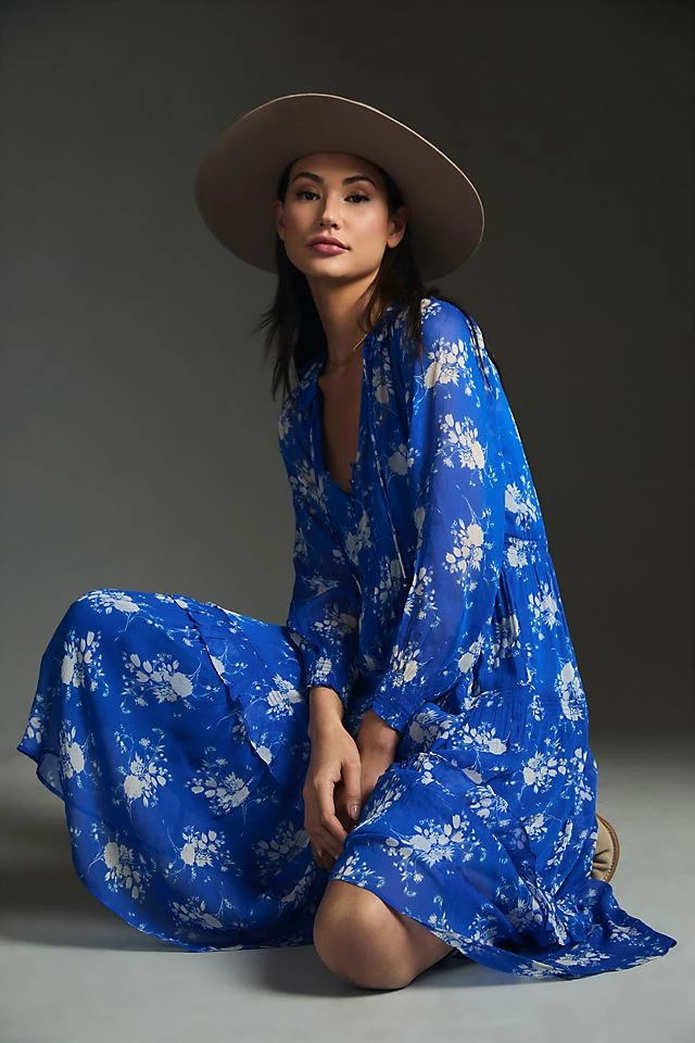 Discount ๐ By Anthropologie The Marais Printed Chiffon Maxi ๐ Dress SAPPHIRE ๐ 4 Discount ๐ By Anthropologie The Marais Printed Chiffon Maxi ๐ Dress SAPPHIRE ๐ - Image 2