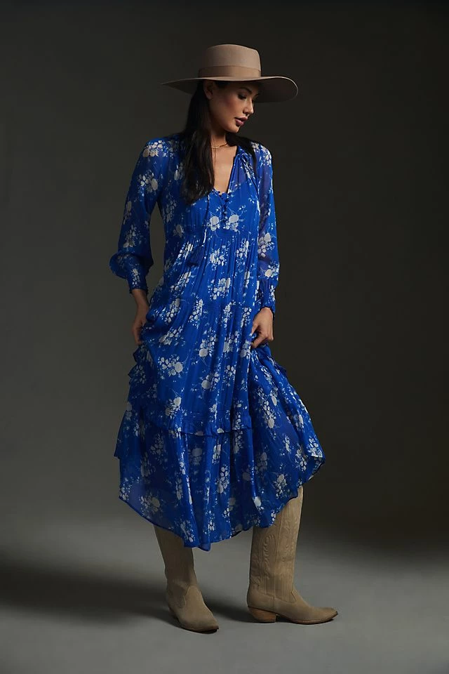 Discount ๐ By Anthropologie The Marais Printed Chiffon Maxi ๐ Dress SAPPHIRE ๐ 6 Discount ๐ By Anthropologie The Marais Printed Chiffon Maxi ๐ Dress SAPPHIRE ๐ - Image 4