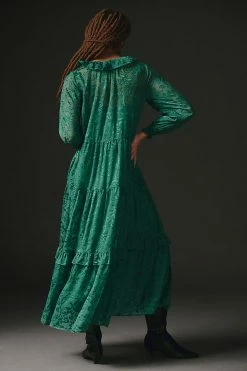 Coupon ⌛ By Anthropologie The Marais Maxi ???? Dress: Satin-Burnout Edition GREEN ???? -PAIGE-shop unnamed file 2534
