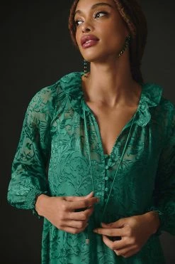 Coupon ⌛ By Anthropologie The Marais Maxi ???? Dress: Satin-Burnout Edition GREEN ???? -PAIGE-shop unnamed file 2535