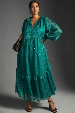 Coupon ⌛ By Anthropologie The Marais Maxi ???? Dress: Satin-Burnout Edition GREEN ???? -PAIGE-shop unnamed file 2536