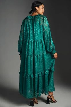 Coupon ⌛ By Anthropologie The Marais Maxi ???? Dress: Satin-Burnout Edition GREEN ???? -PAIGE-shop unnamed file 2537