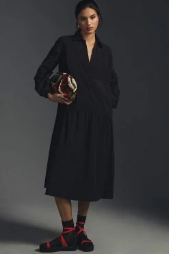 Best reviews of ✔️ Maeve Button-Front Poplin ???? Dress BLACK ????